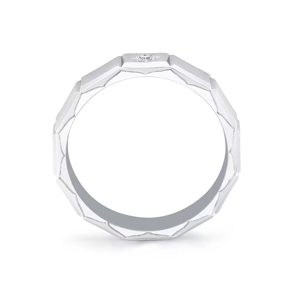 White Gold Fluted Shell Geometric Brushed Men's Band - Charles