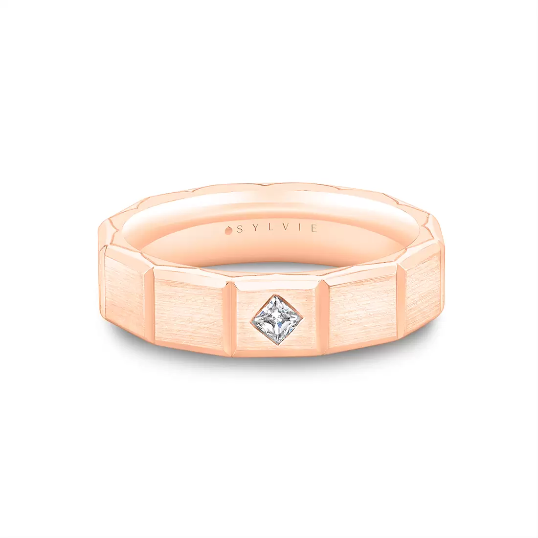White Gold Fluted Shell Geometric Brushed Men's Band - Charles