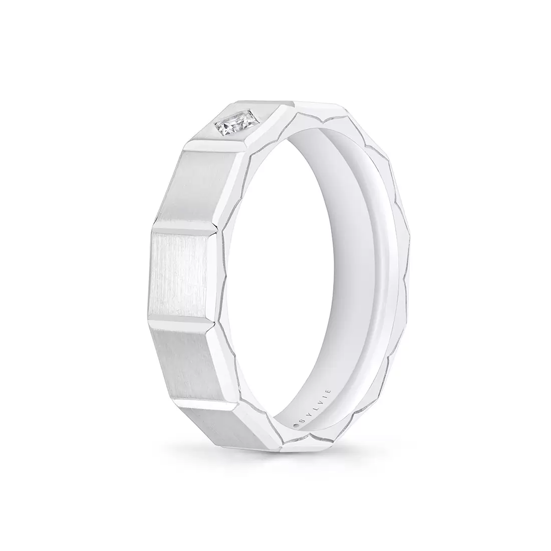 White Gold Fluted Shell Geometric Brushed Men's Band - Charles