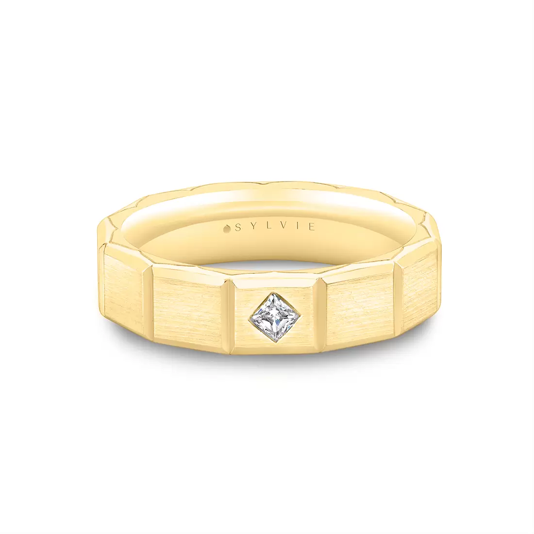 White Gold Fluted Shell Geometric Brushed Men's Band - Charles