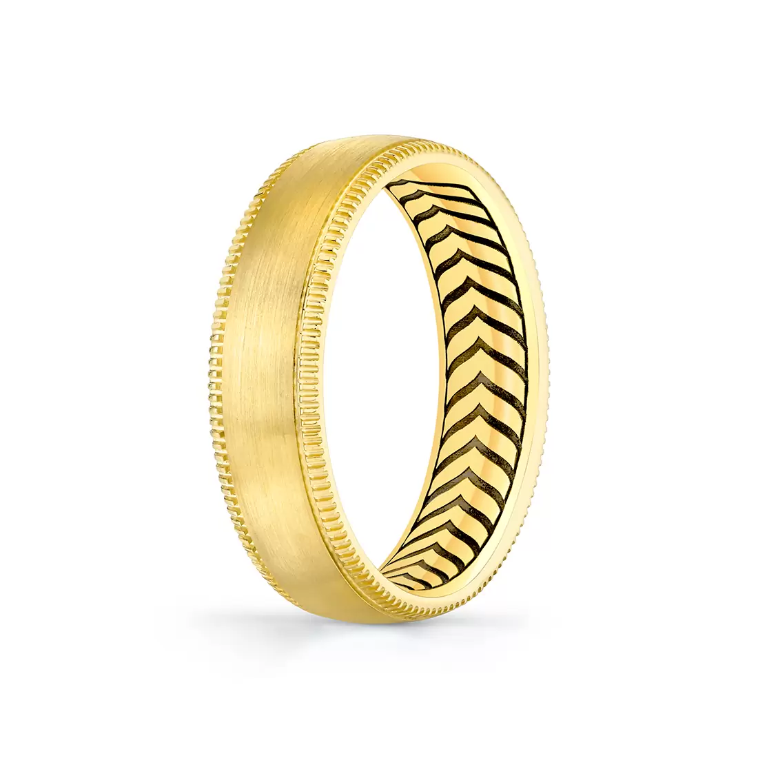 Yellow Gold Shell Apex Brushed Men's Band with Milgrain Detailing - Edward