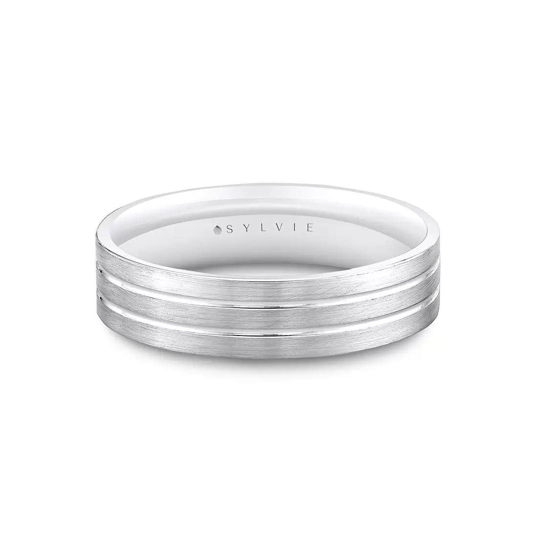White Gold Heritage Brushed Grooved Men's Band - Declan