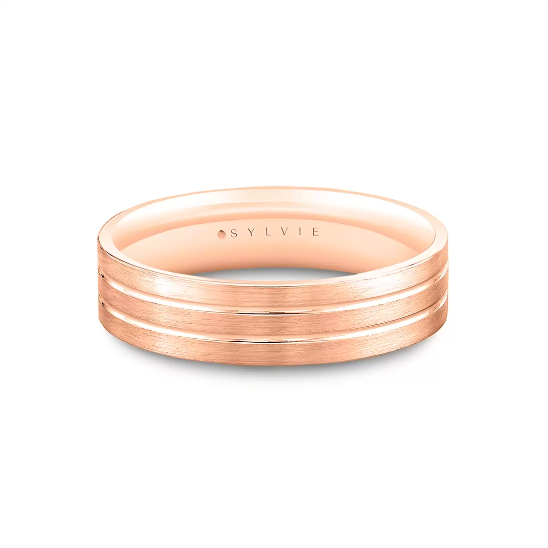 White Gold Heritage Brushed Grooved Men's Band - Declan