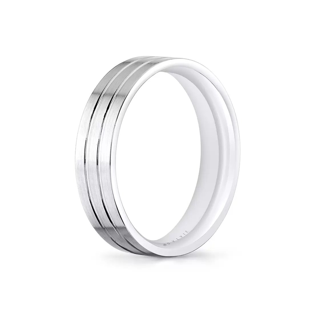 White Gold Heritage Brushed Grooved Men's Band - Declan