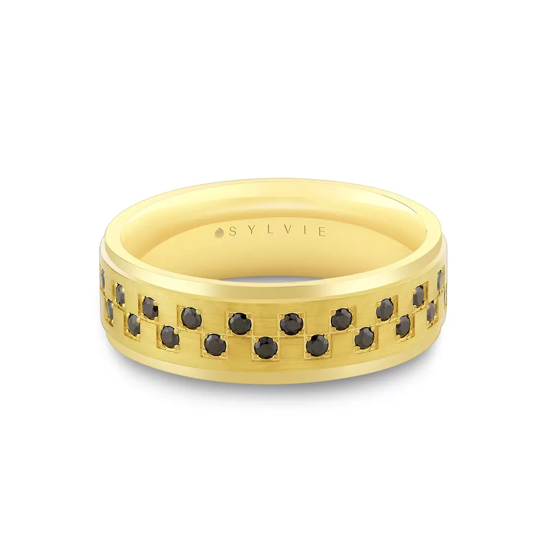 Yellow Gold Heritage Brushed Black Diamond Men's Band - Beau