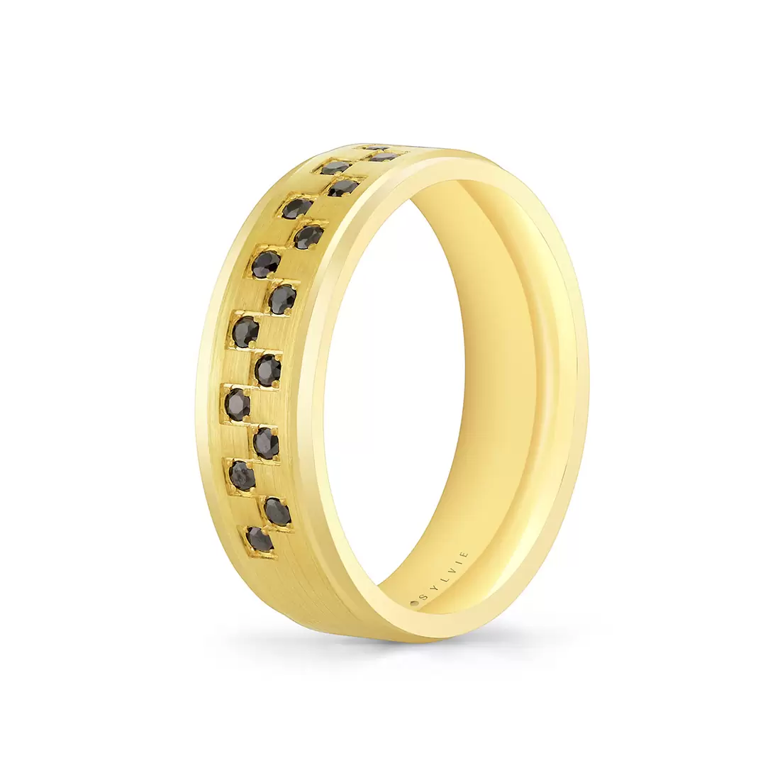 Yellow Gold Heritage Brushed Black Diamond Men's Band - Beau