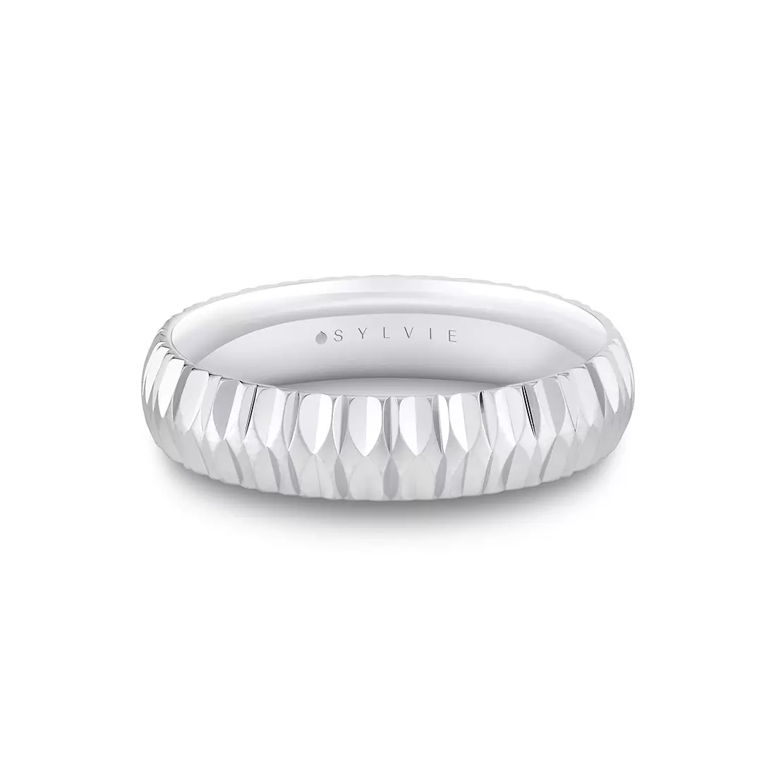 White Gold Heritage Textured Men's Band - Callum