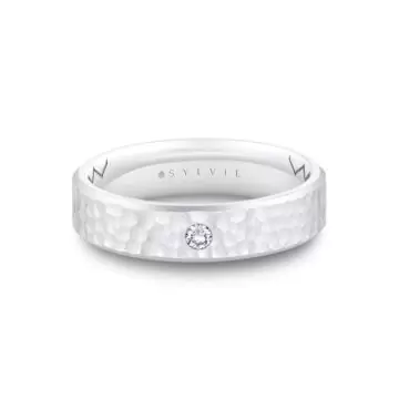 White Gold Shell Ascend Hammered Diamond Men’s Band - Nicolas