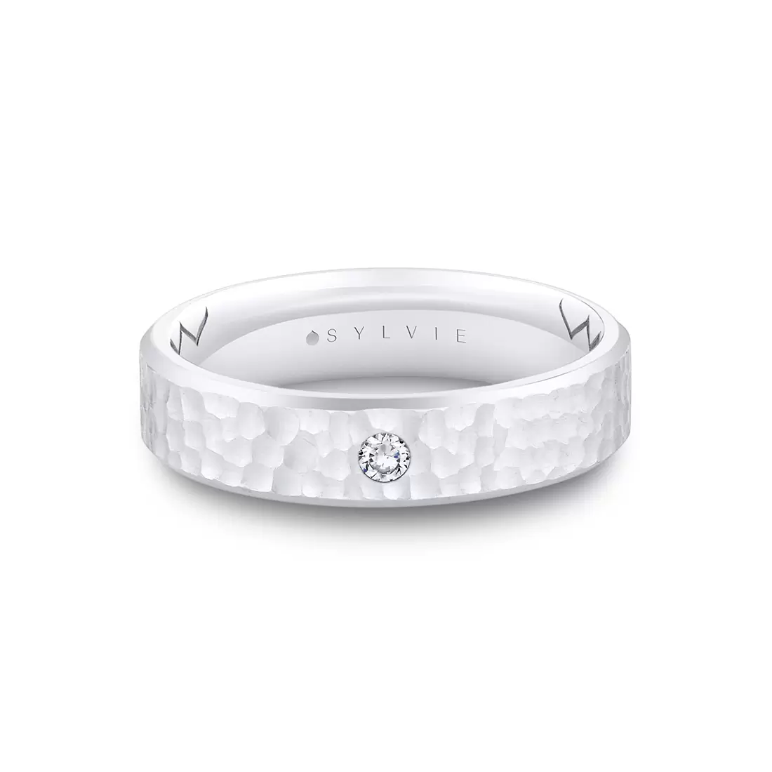 White Gold Shell Ascend Hammered Diamond Men's Band - Nicolas