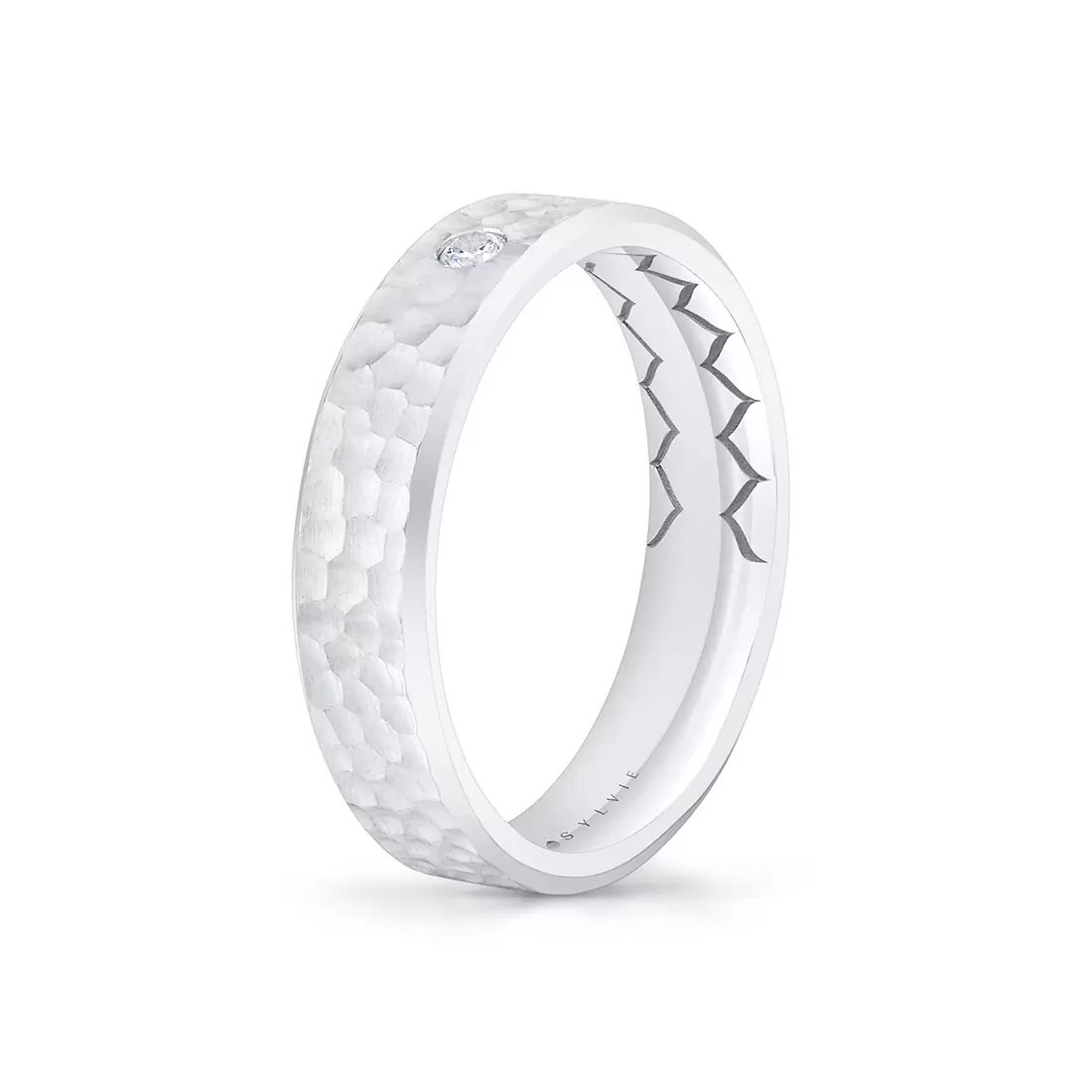 White Gold Shell Ascend Hammered Diamond Men's Band - Nicolas