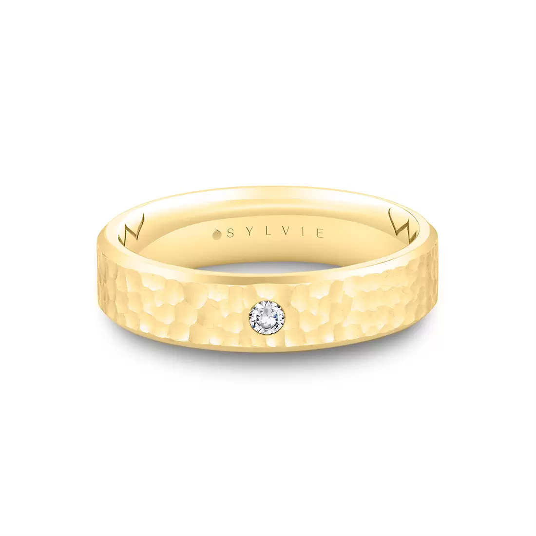 White Gold Shell Ascend Hammered Diamond Men's Band - Nicolas