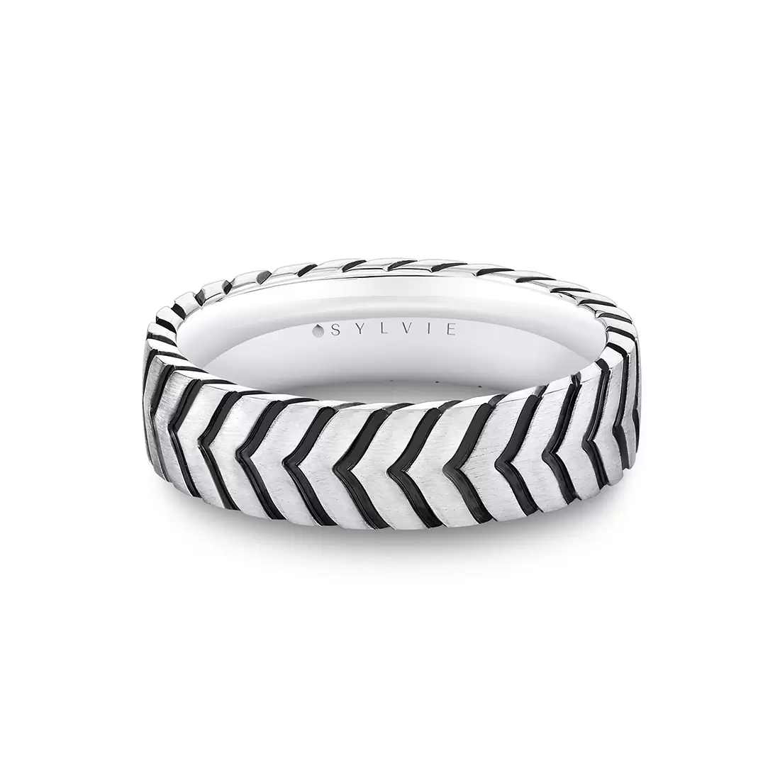 White Gold Shell Apex Engraved Men's Band - Myles