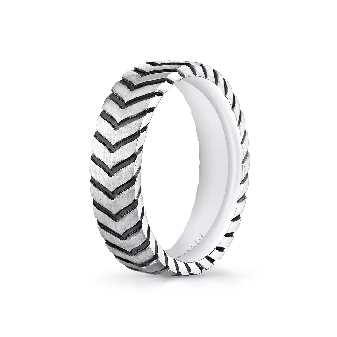 White Gold Shell Apex Engraved Men's Band - Myles