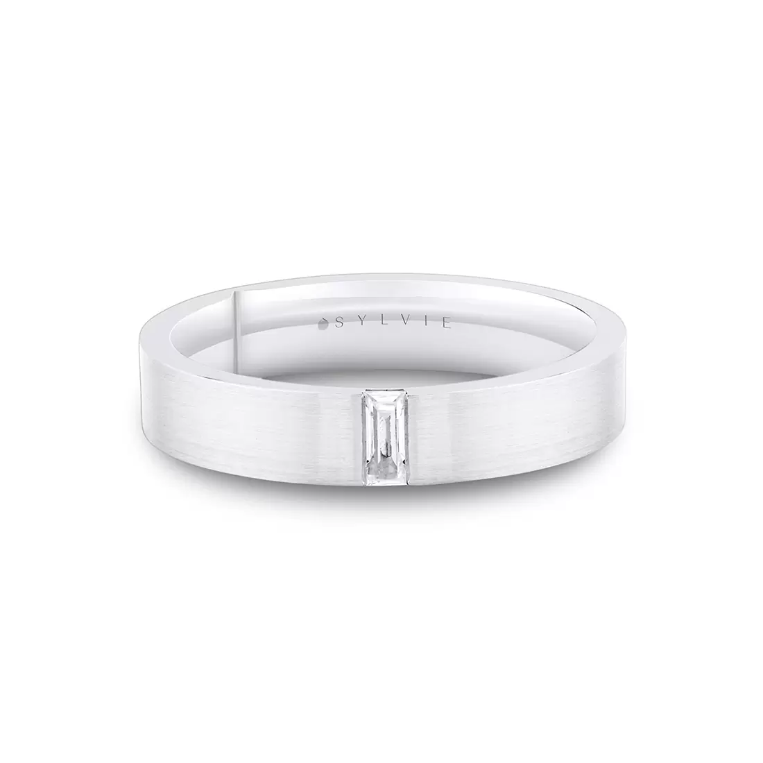 White Gold Legacy Shell Brushed Baguette Men's Band - Beckham