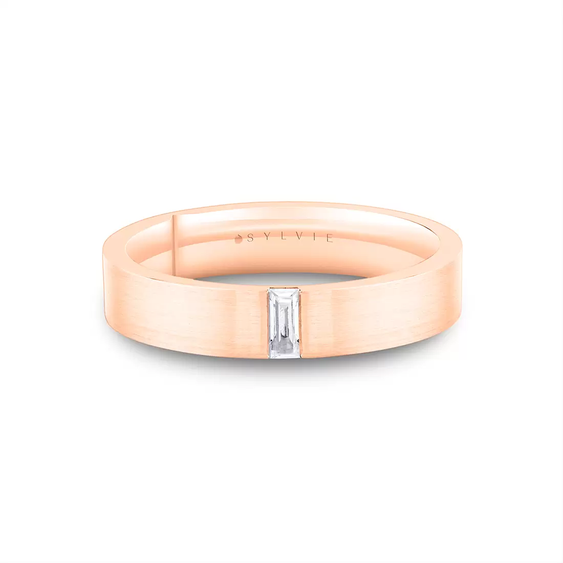 White Gold Legacy Shell Brushed Baguette Men's Band - Beckham