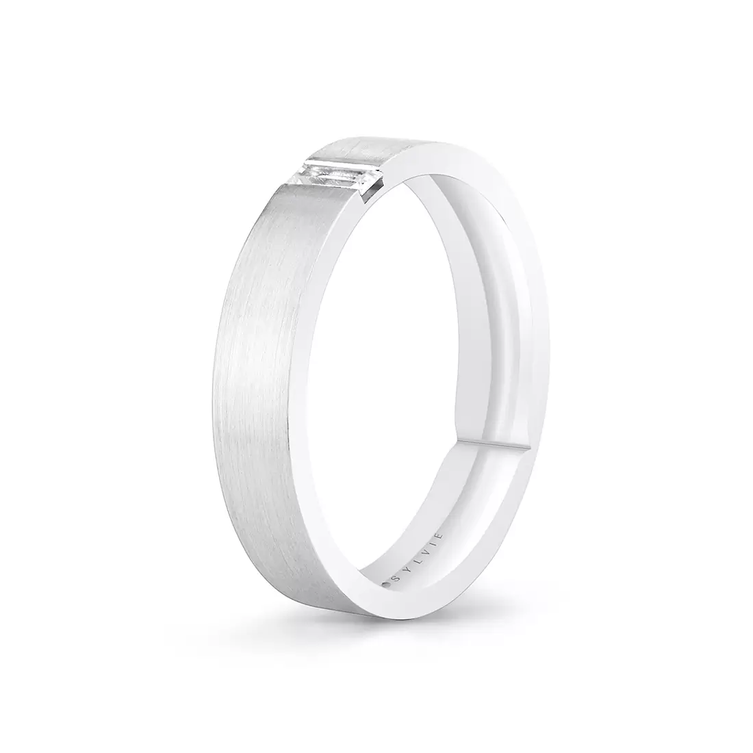White Gold Legacy Shell Brushed Baguette Men's Band - Beckham