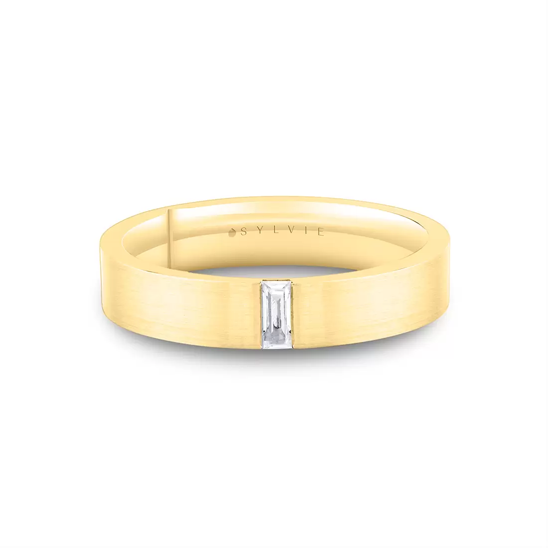White Gold Legacy Shell Brushed Baguette Men's Band - Beckham