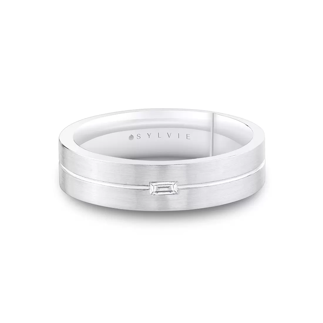 White Gold Legacy Shell Brushed Baguette Men's Band - Garrett