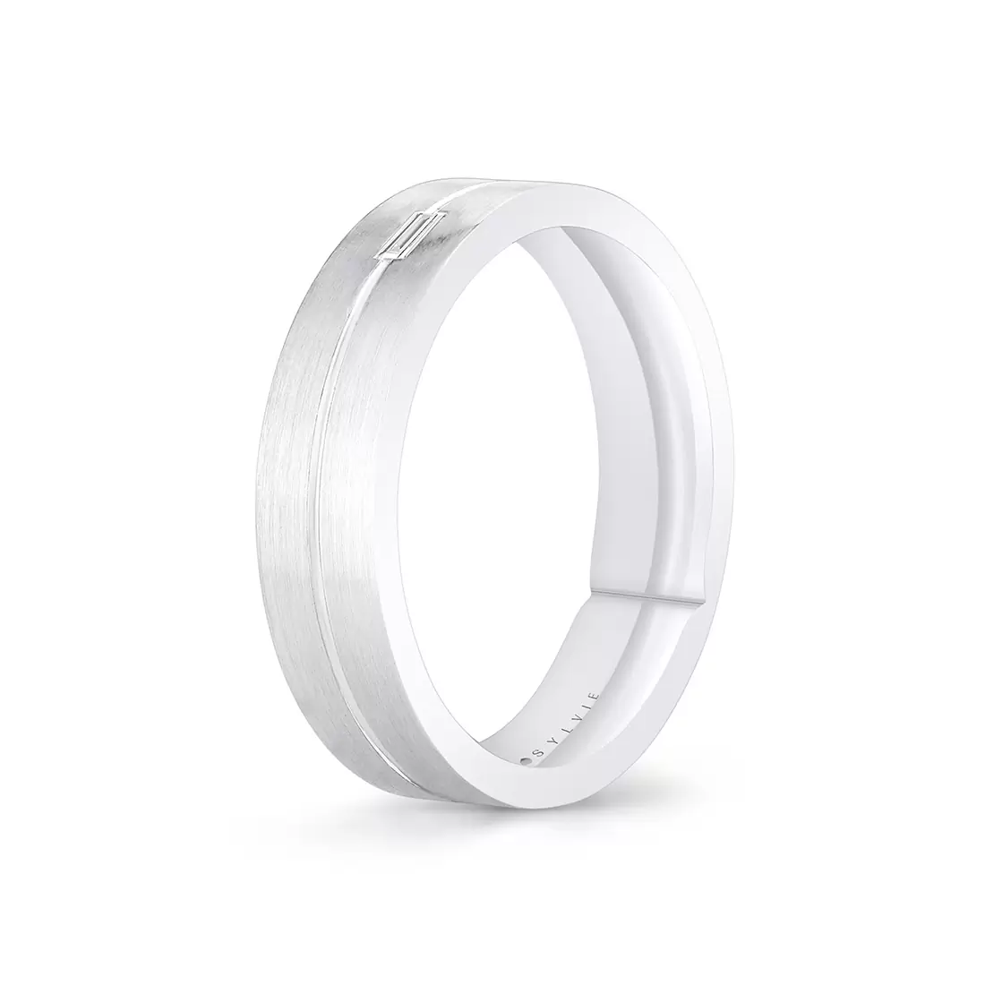 White Gold Legacy Shell Brushed Baguette Men's Band - Garrett
