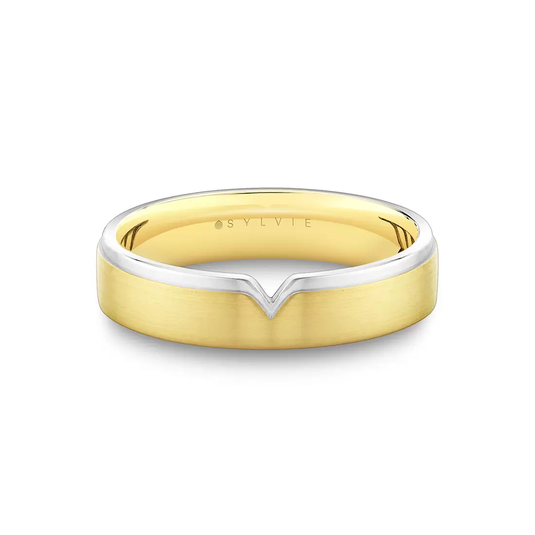 Yellow Gold Shell Iconelle Two Tone Men's Band with Shell Tip Accent - Hugo