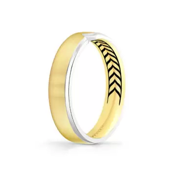 Yellow Gold Shell Iconelle Two Tone Men’s Band with Shell Tip Accent - Hugo