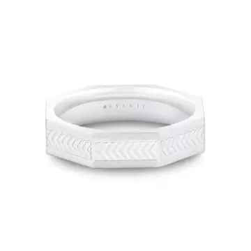 White Gold Shell Apex Octagonal Engraved Men’s Band - Gavin