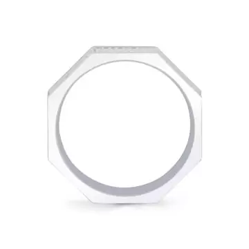 White Gold Shell Apex Octagonal Engraved Men’s Band - Gavin
