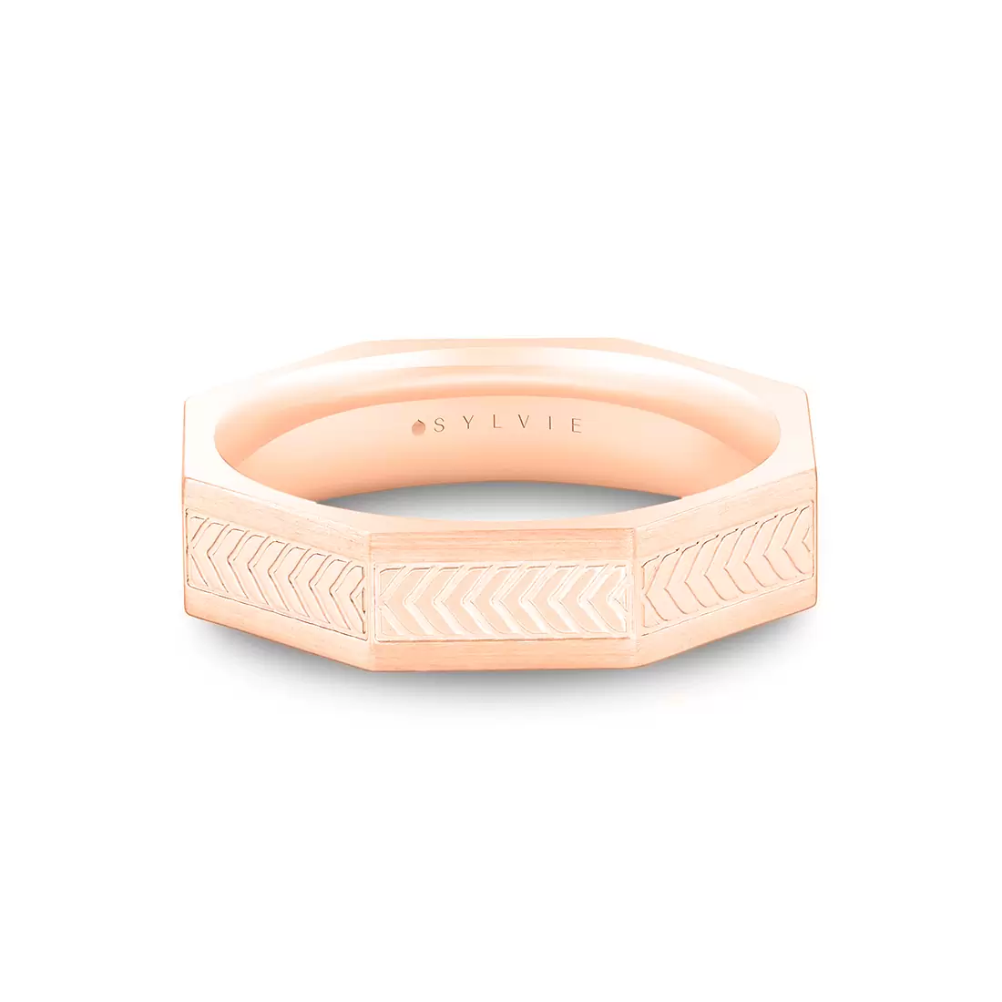 White Gold Shell Apex Octagonal Engraved Men's Band - Gavin