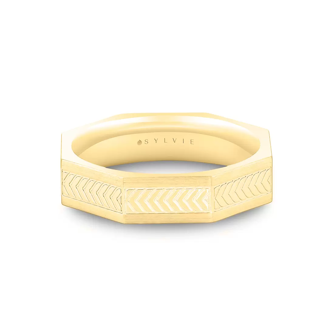 White Gold Shell Apex Octagonal Engraved Men's Band - Gavin