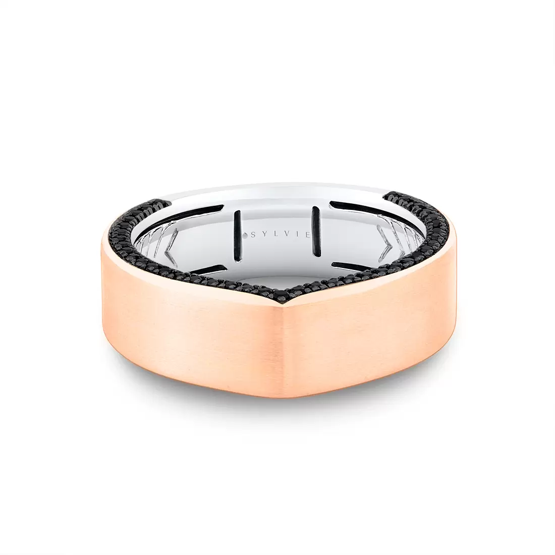 Yellow Gold Shell Iconelle Two Tone Black Diamond Men's Band - Henri