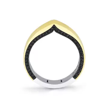 Yellow Gold Shell Iconelle Two Tone Black Diamond Men’s Band - Henri