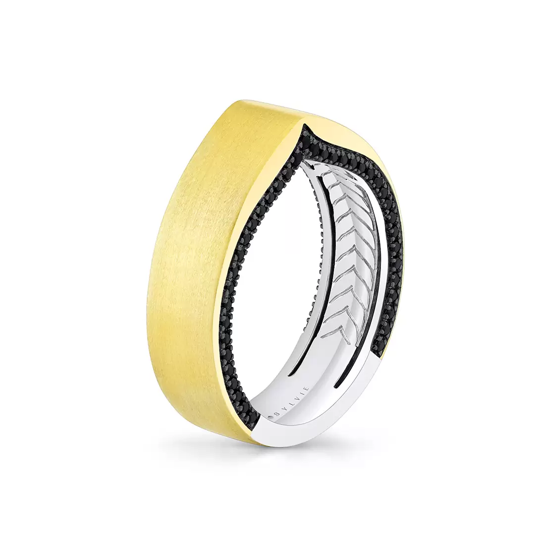 Yellow Gold Shell Iconelle Two Tone Black Diamond Men's Band - Henri