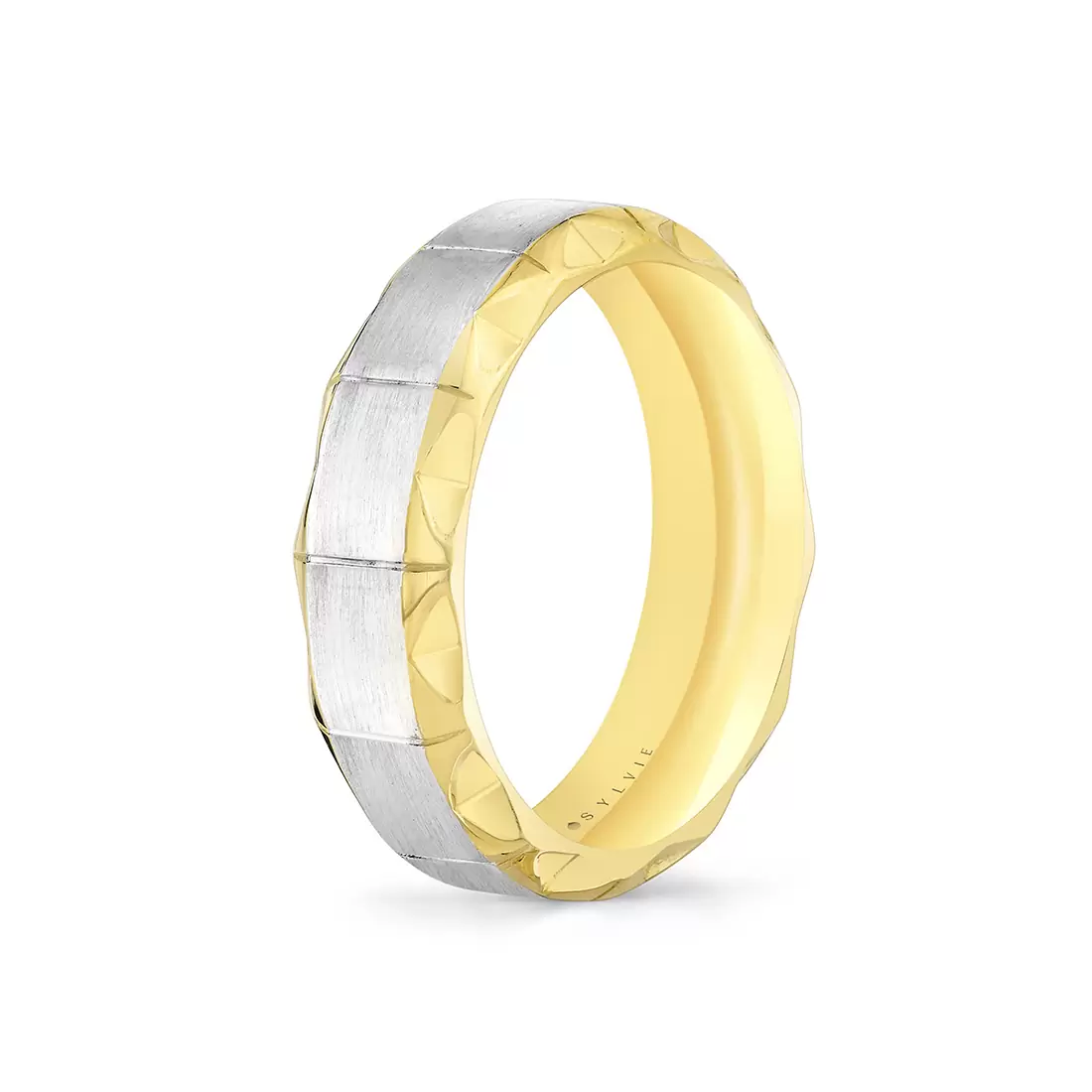 Yellow Gold Fluted Shell Two Tone Brushed Men's Band - Francis