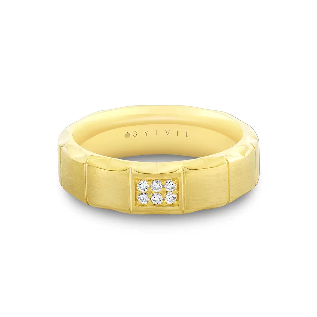 Yellow Gold Fluted Shell Brushed Diamond Men's Band - Griffin