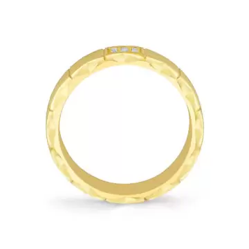 Yellow Gold Fluted Shell Brushed Diamond Men’s Band - Griffin