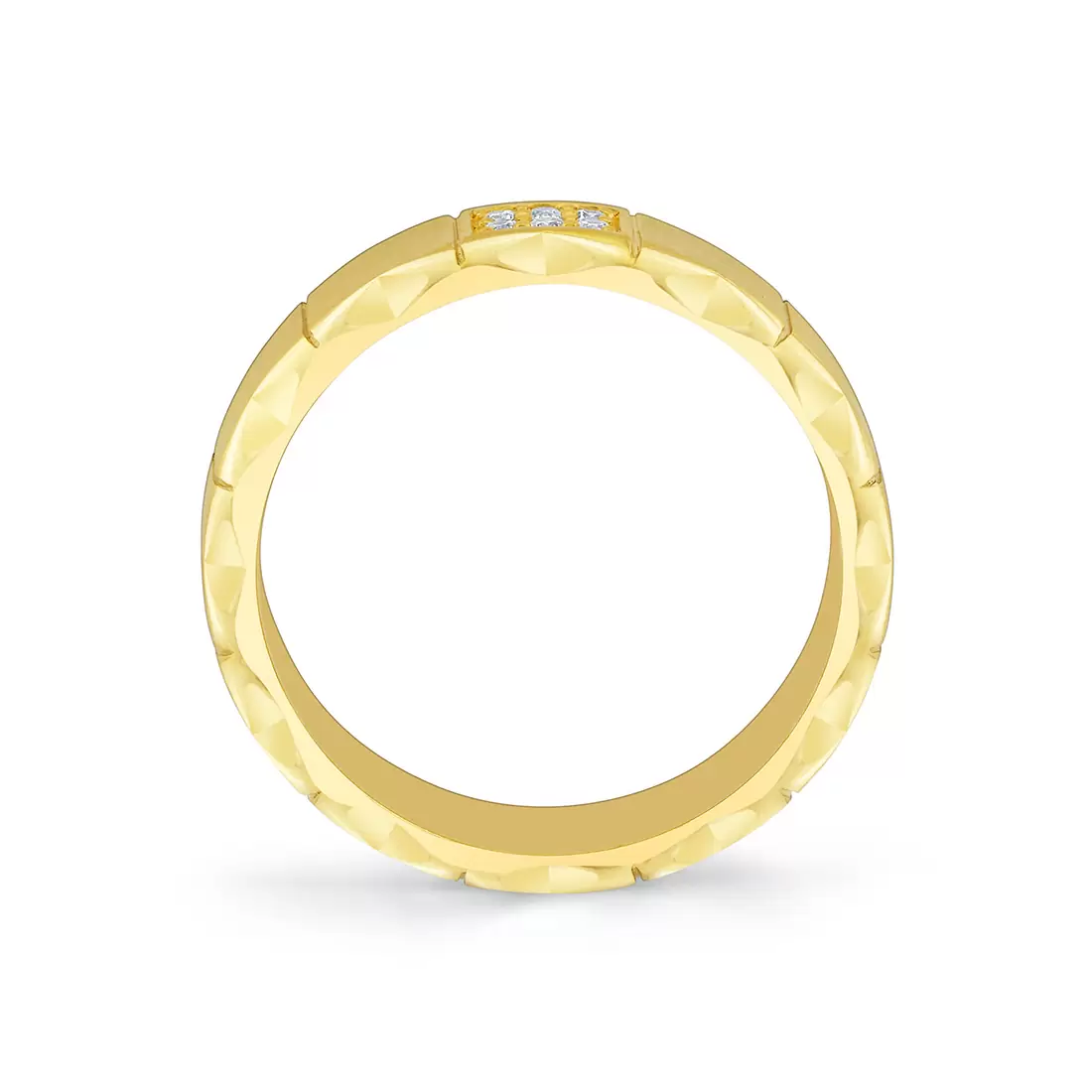 Yellow Gold Fluted Shell Brushed Diamond Men's Band - Griffin