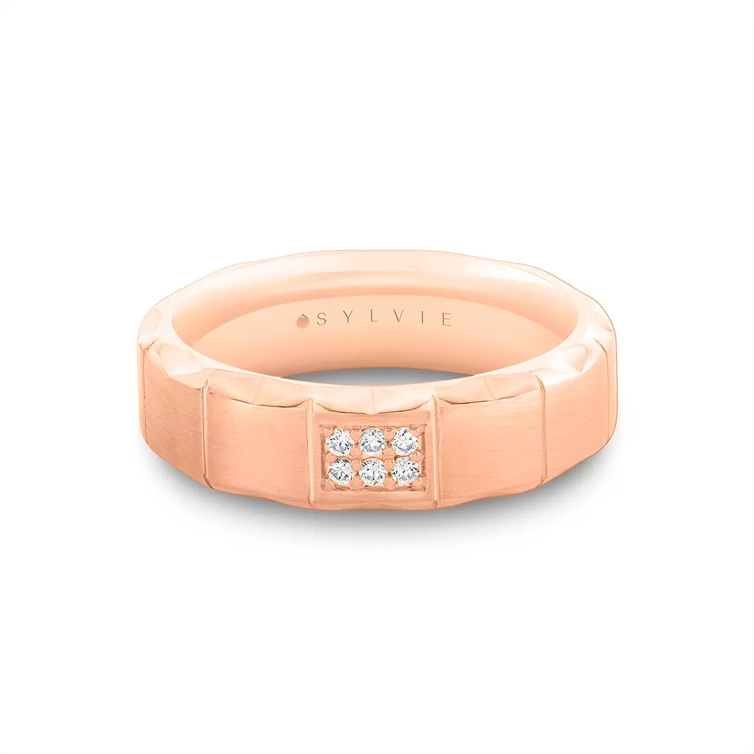 Yellow Gold Fluted Shell Brushed Diamond Men's Band - Griffin