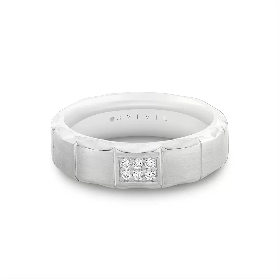Yellow Gold Fluted Shell Brushed Diamond Men's Band - Griffin