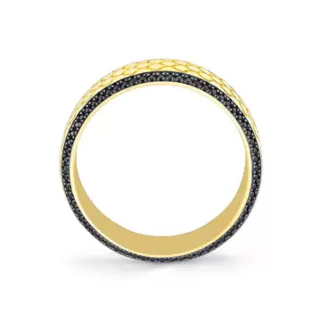 Yellow Gold Heritage Engraved Black Diamond Men’s Band - Damian