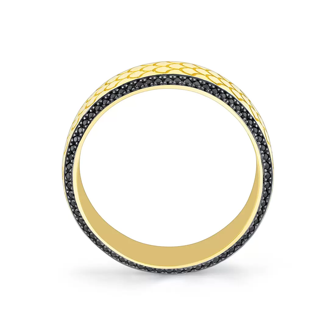 Yellow Gold Heritage Engraved Black Diamond Men's Band - Damian
