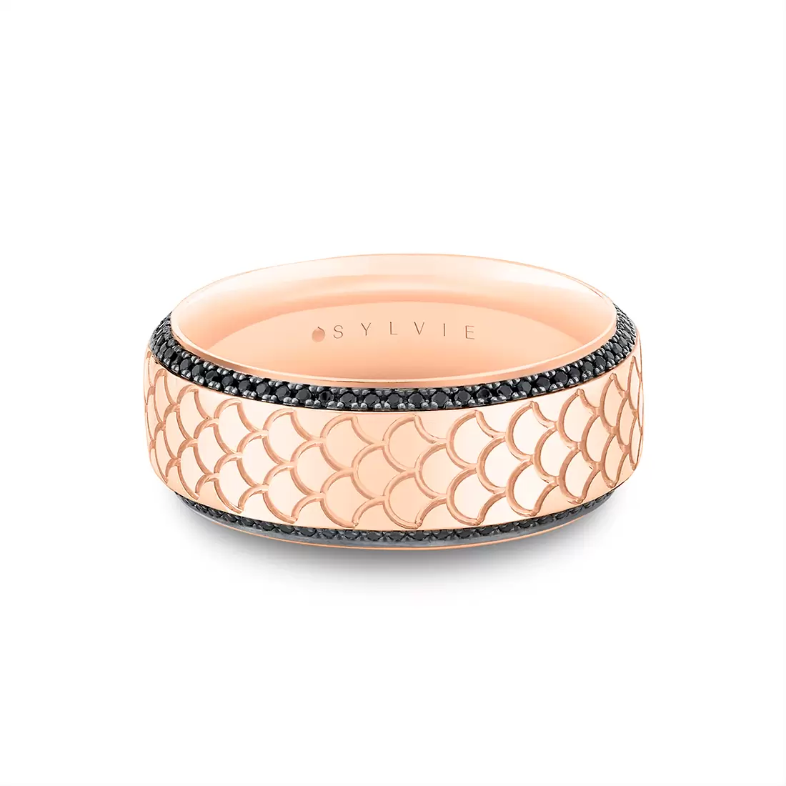 Yellow Gold Heritage Engraved Black Diamond Men's Band - Damian