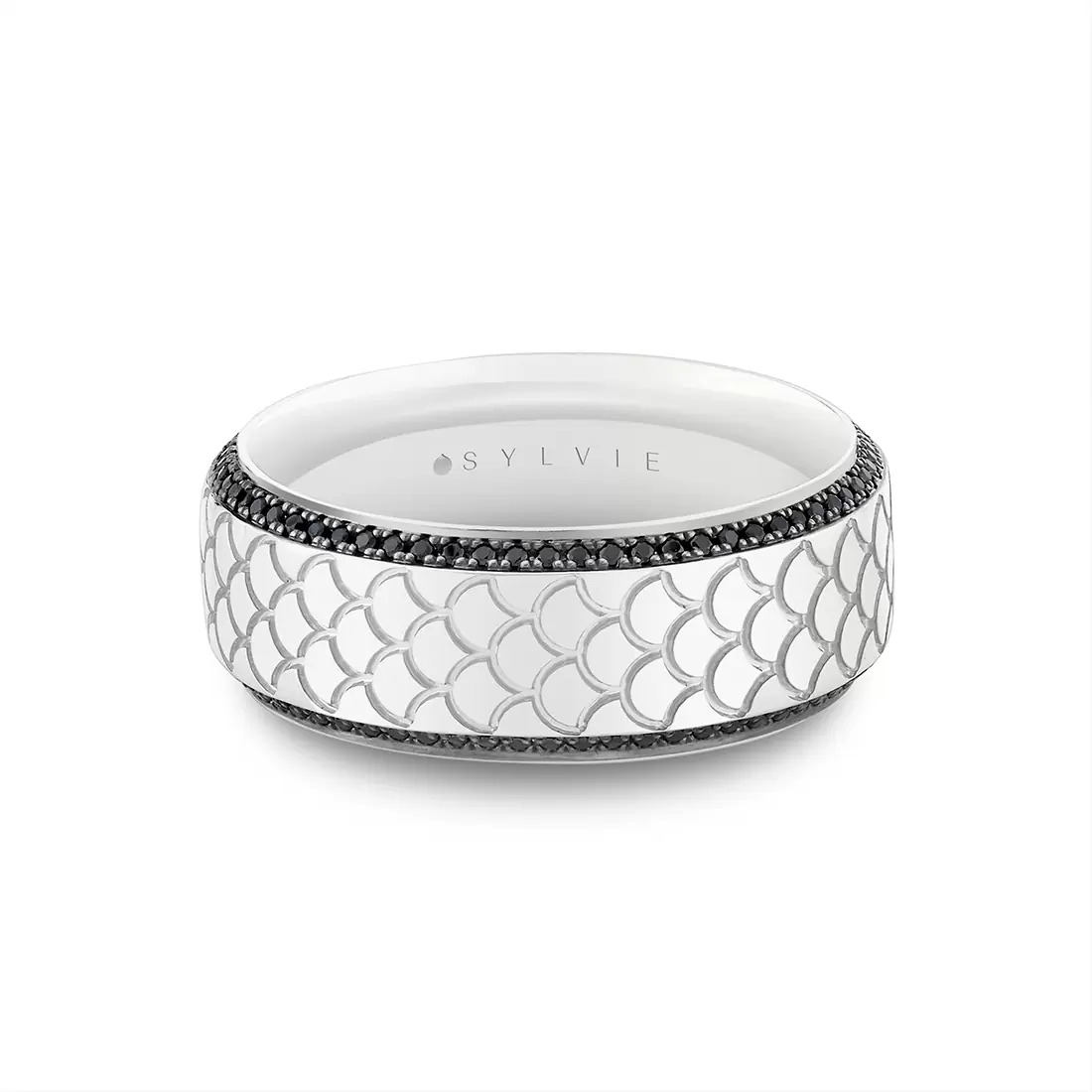 Yellow Gold Heritage Engraved Black Diamond Men's Band - Damian