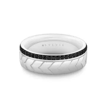 yellow gold engraved black diamond men's band