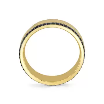 Yellow Gold Shell Apex Engraved Black Diamond Men’s Band - Isaac