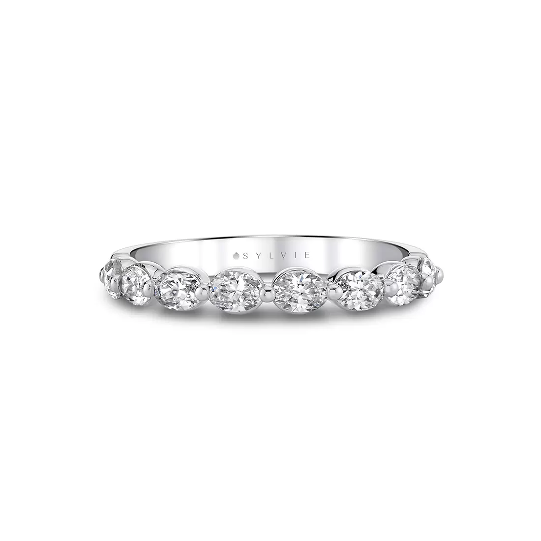 White Gold Oval Cut Shared Prong Wedding Ring