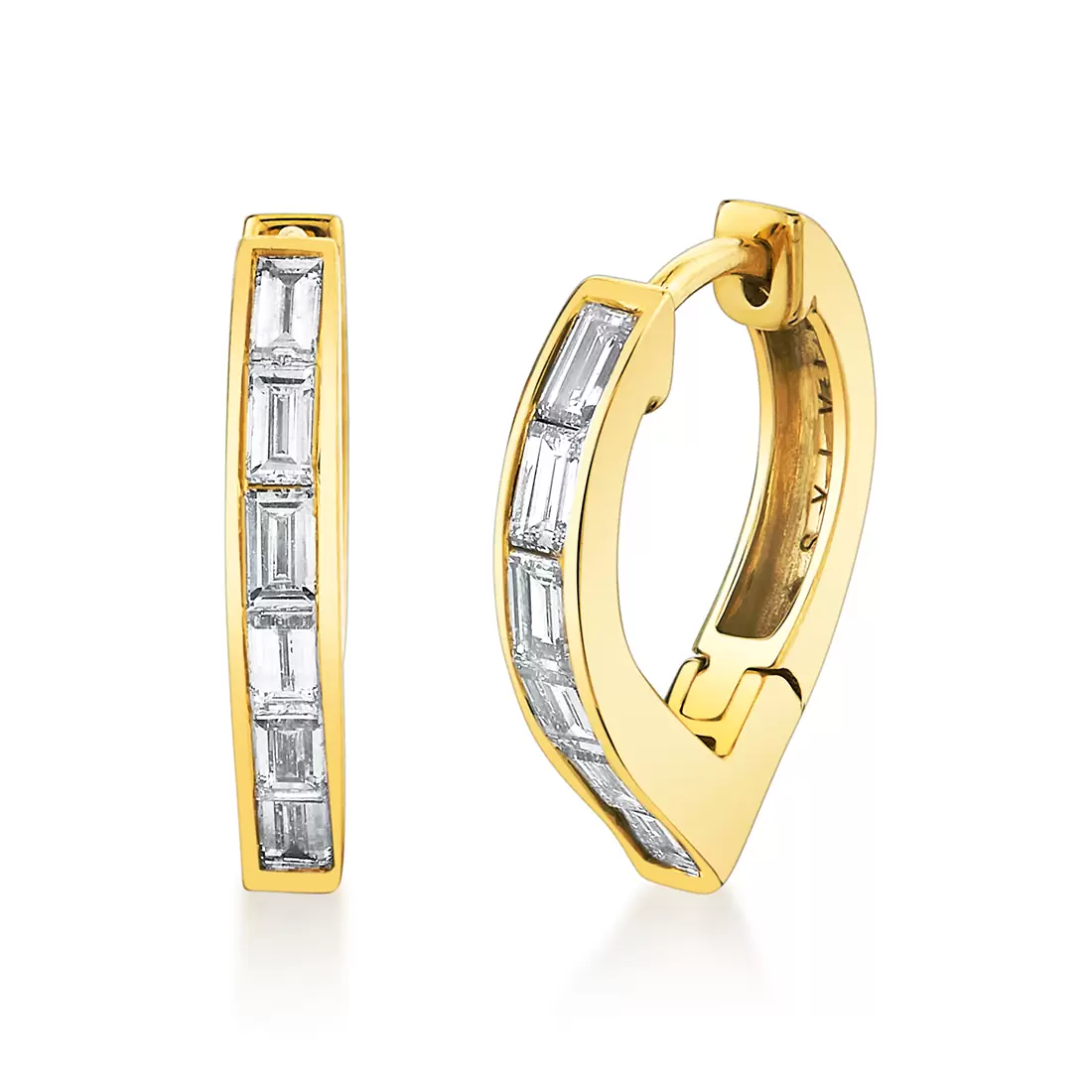 Yellow Gold Shell Héritage Baguette Hoop Earrings
