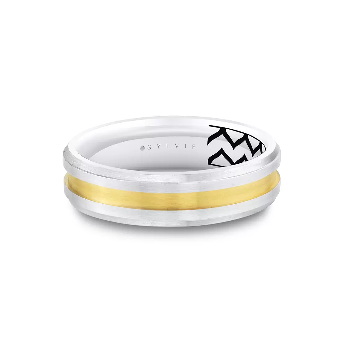 White Gold/Yellow Gold Shell Ascend Two Tone Contoured Men's Band - Fisher