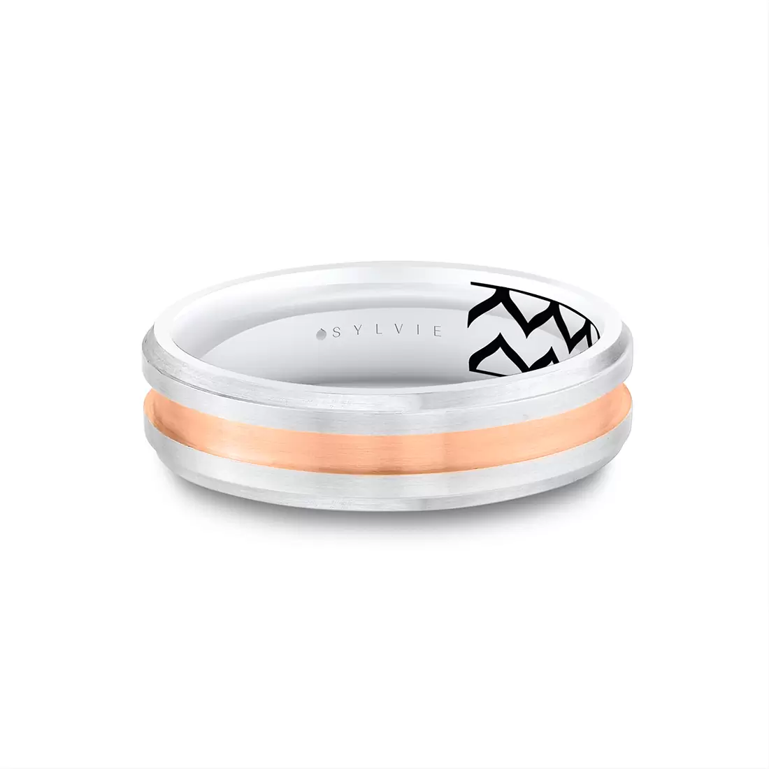 White Gold/Yellow Gold Shell Ascend Two Tone Contoured Men's Band - Fisher