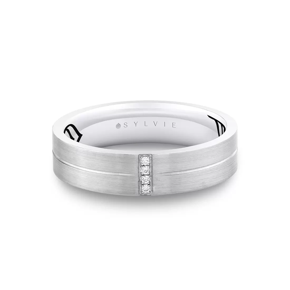 White Gold Shell Apex Brushed Diamond Men's Band - Knox