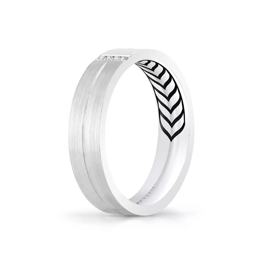 White Gold Shell Apex Brushed Diamond Men's Band - Knox